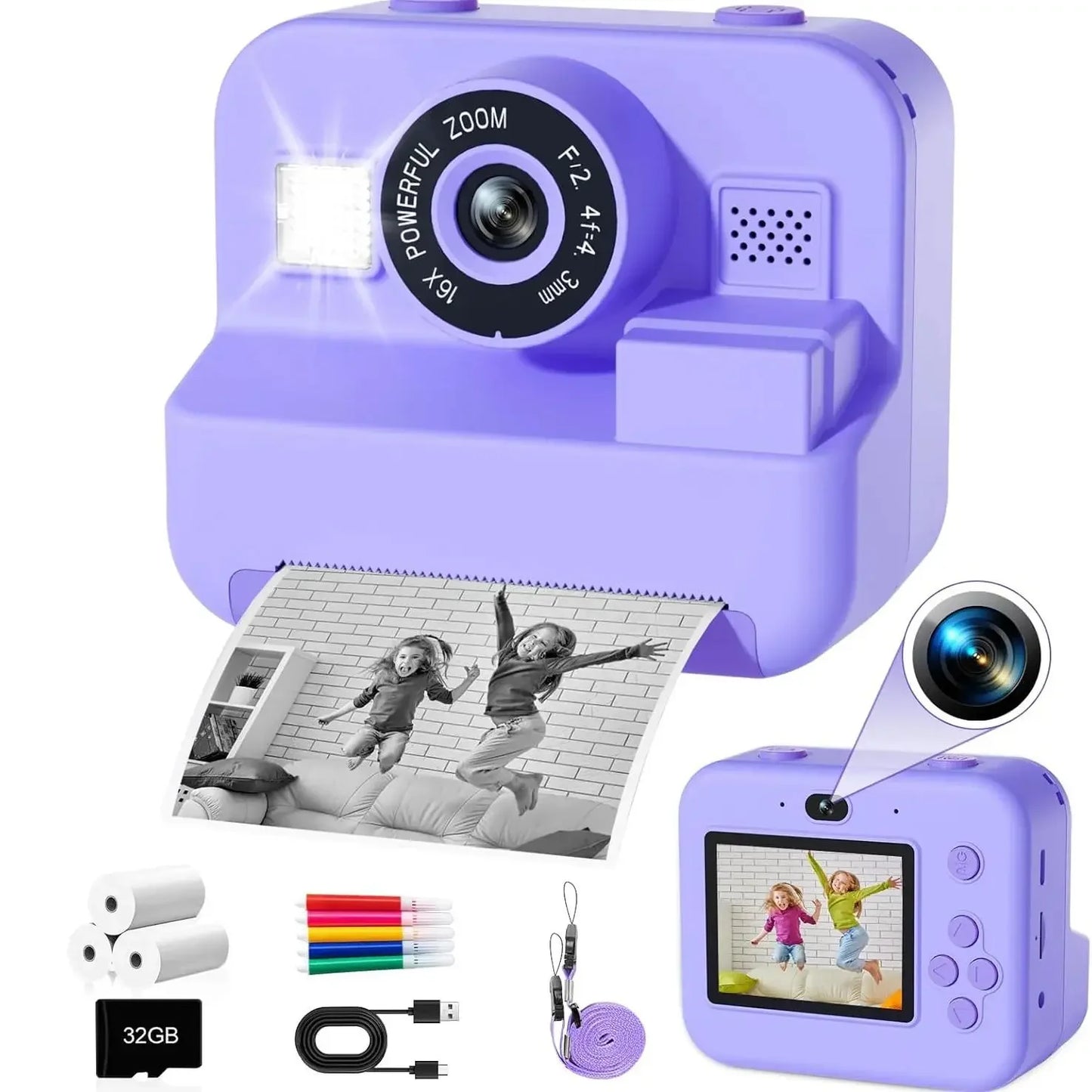 Educational Thermal Instant Print Camera With 32G Card, 1080P Children Mini Digital  Video