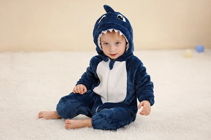 Flannel Animal Onesie with Hood for Babies