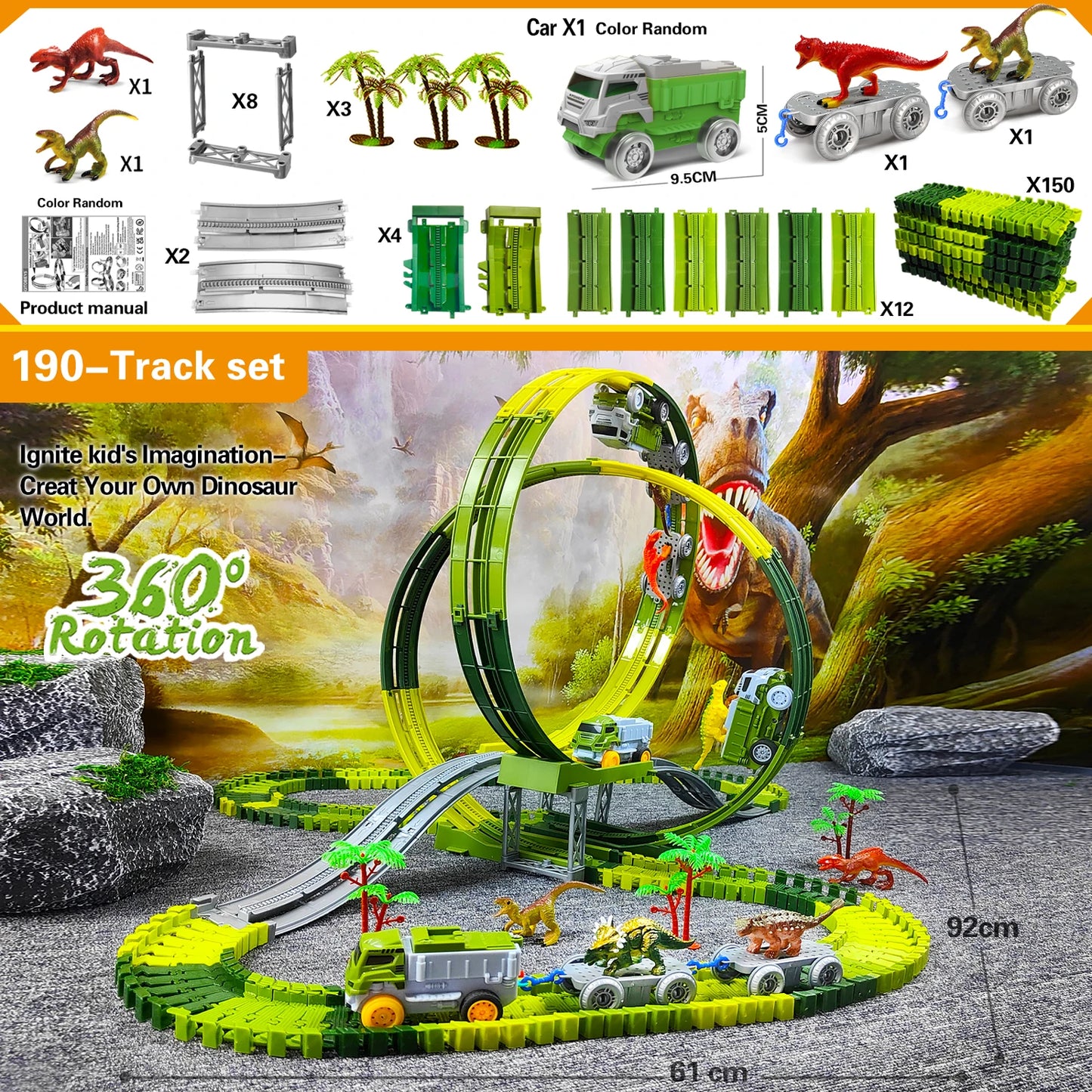 Children Electric Track Toy Car Dinosaur