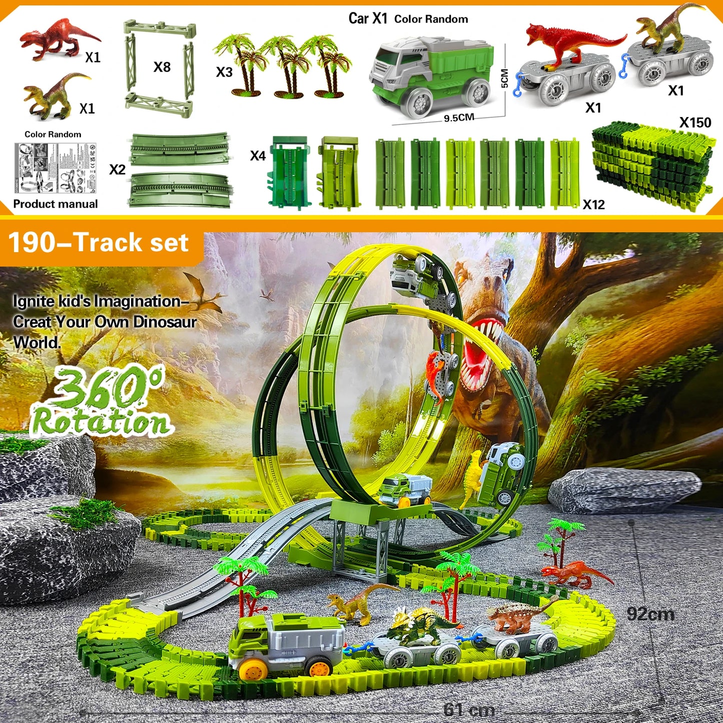 Children Electric Track Toy Car Dinosaur