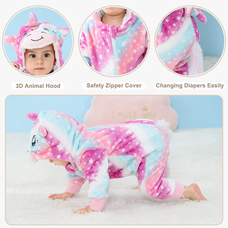 Flannel Animal Onesie with Hood for Babies