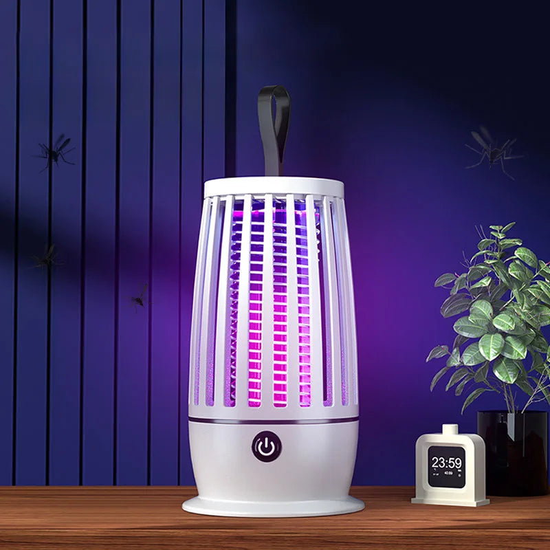 Portable electric lamp that kills mosquitoes, flies and other insects