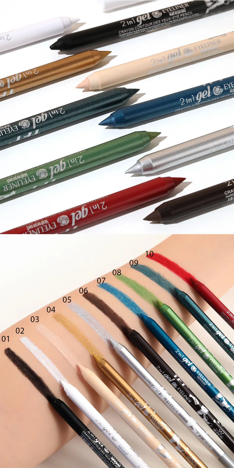 Waterproof Eyeliner Long Lasting Pencil Colorful Pigment