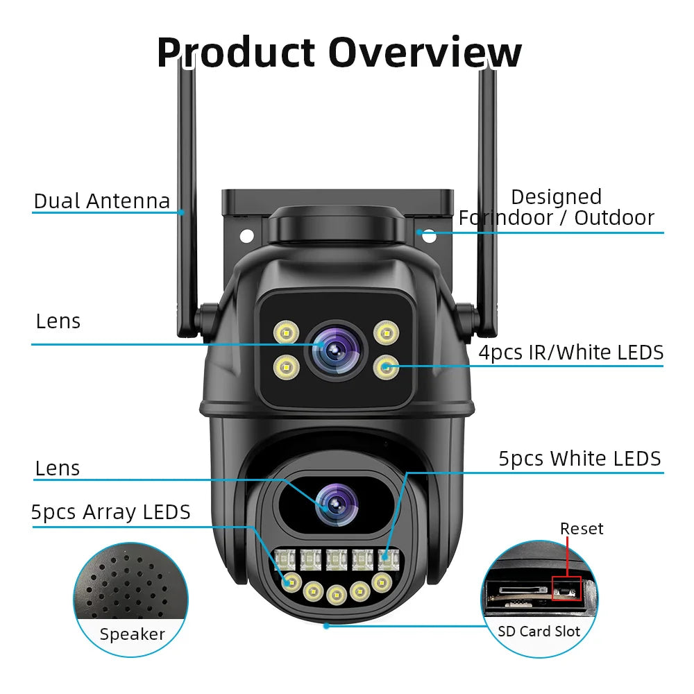 4K 8MP HD Wifi PTZ Camera Outdoor 4MP Dual Lens Dual Screen