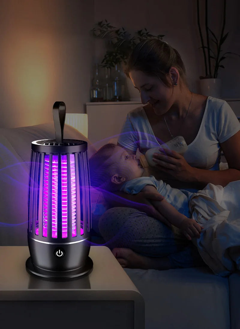 Portable electric lamp that kills mosquitoes, flies and other insects