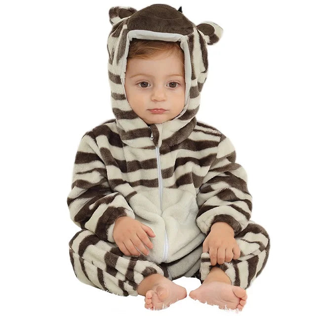 Flannel Animal Onesie with Hood for Babies