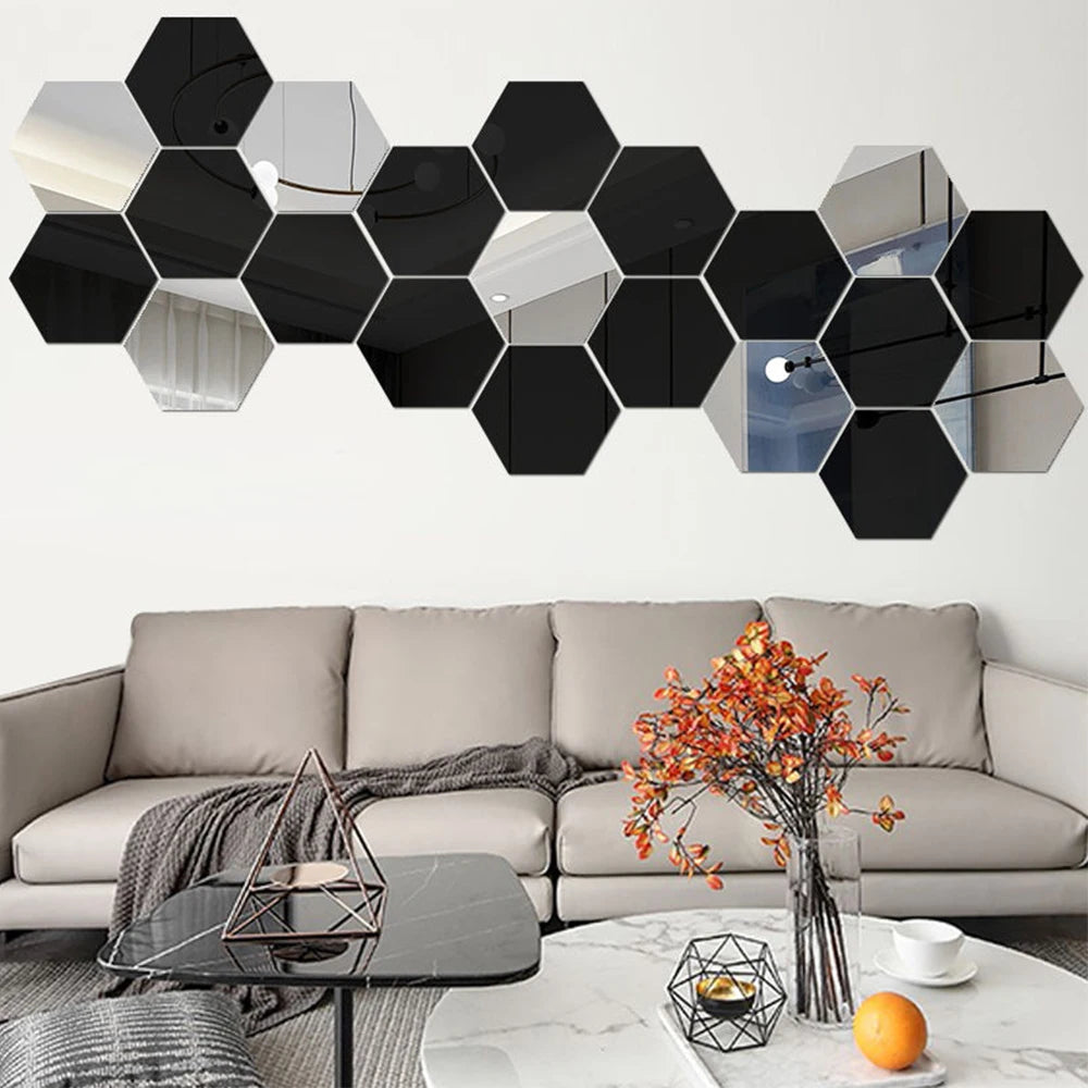 Hexagon Mirror Wall Stickers 3D