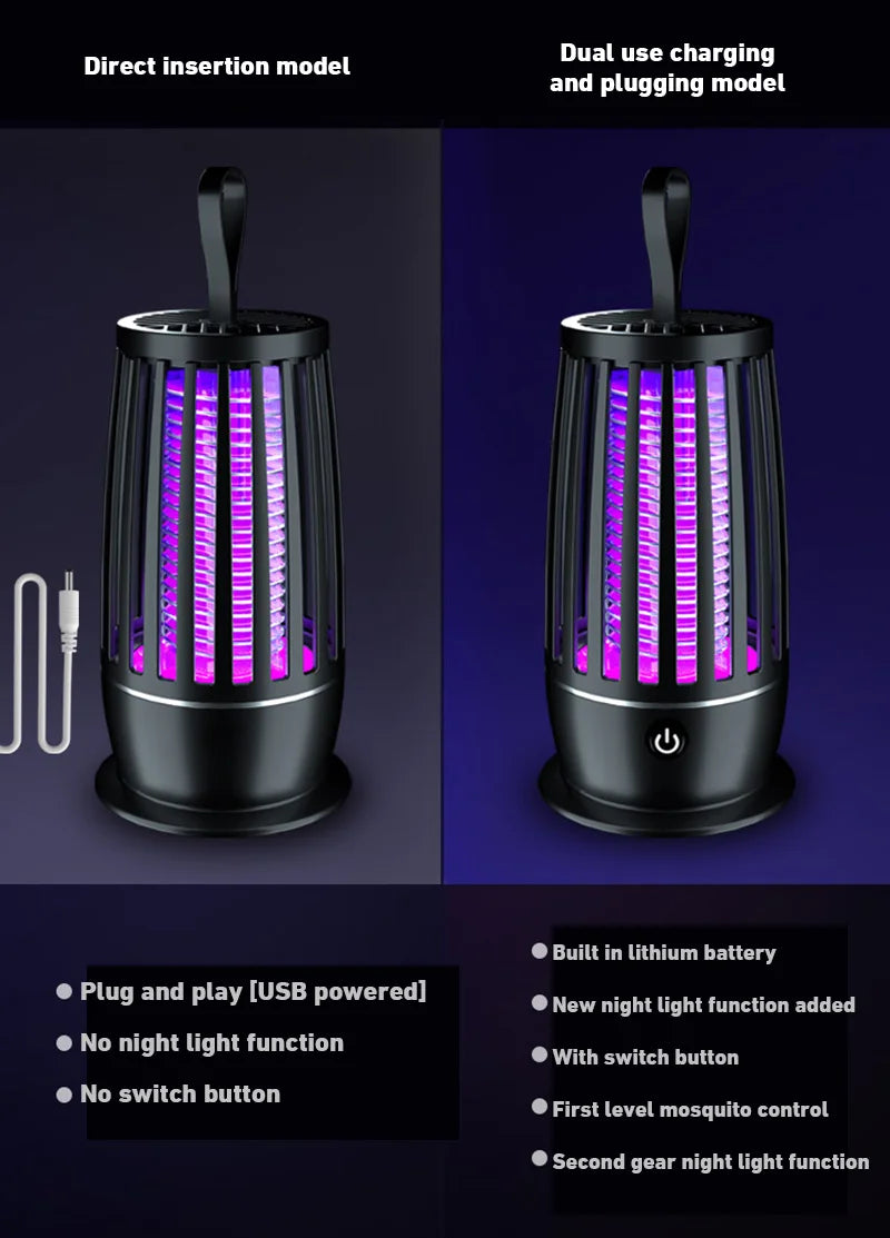 Portable electric lamp that kills mosquitoes, flies and other insects