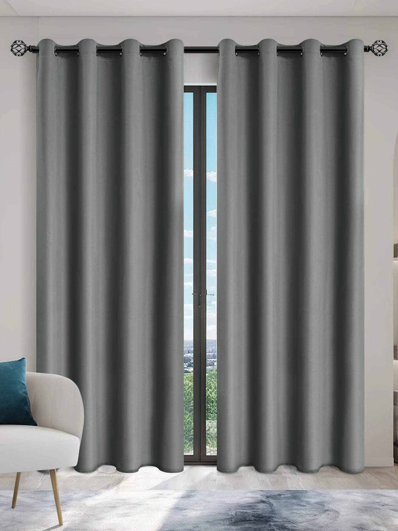 1pc Solid Blackout Curtains with Grommets, Total Privacy Drapes for Bedroom