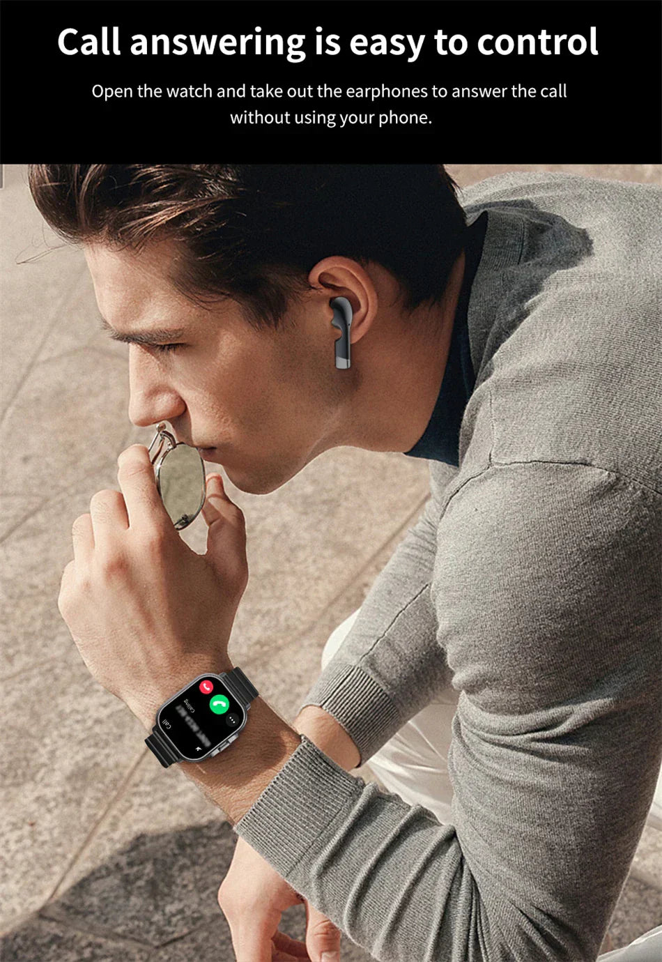 earphone smartwatch bluetooth call men wat