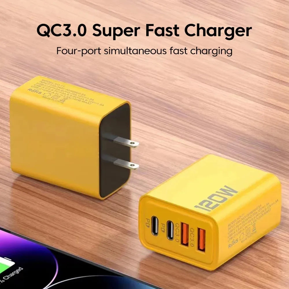 120W Fast Charger Type C Quick Charge 3.0 USB Charger Adapter