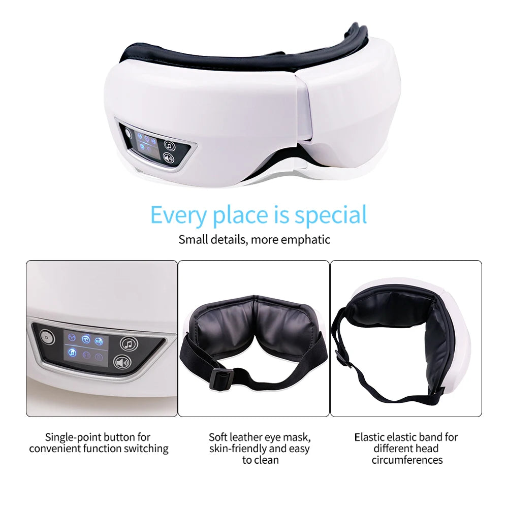 Oculos de massagens, Vibração, Pressão Airbag, Compressa Quente, música Bluetooth, Relaxar, Fadiga