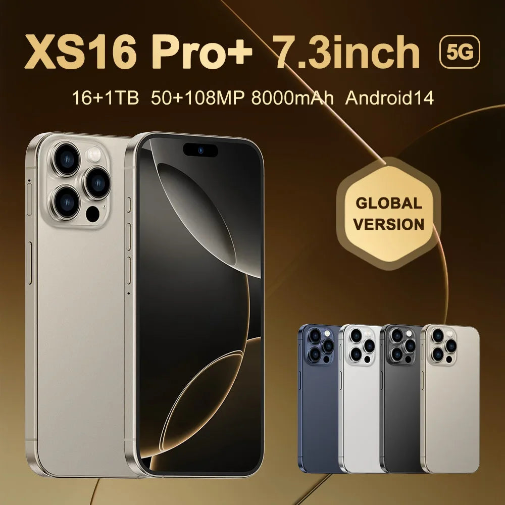 Xs16 pro + smartphone 7.3 polegadas tela cheia 4g 5g telefone celular 8000mah