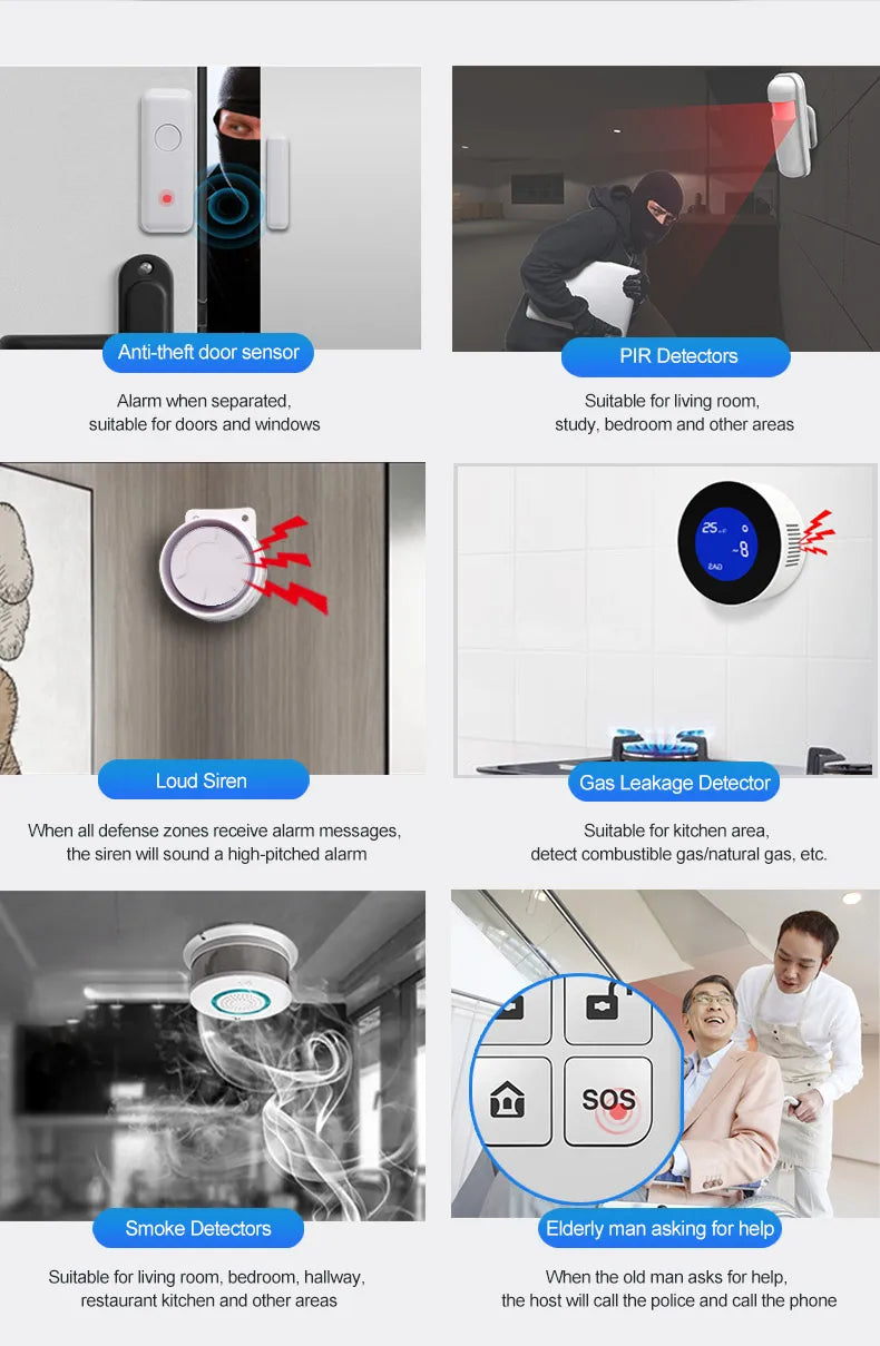 Pgst-sistema de alarme de segurança doméstica sem fio, wi-fi, controle de aplicativos, trabalho com alexa