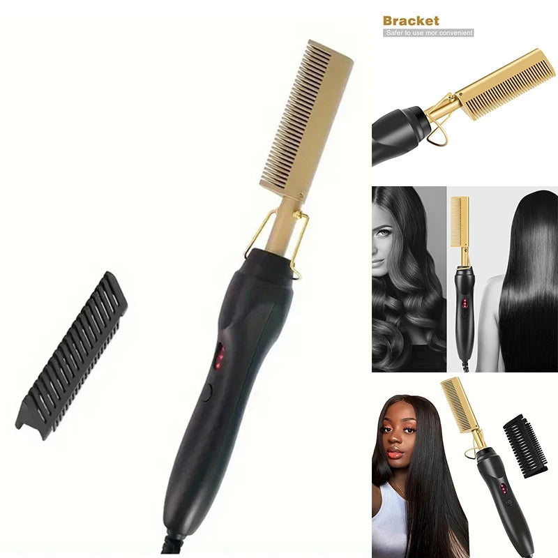 Hot Hair Straightener Comb Wet&Dry Hair Straightener Curling Iron Household Electric Comb 3In1 Straight Curling Comb