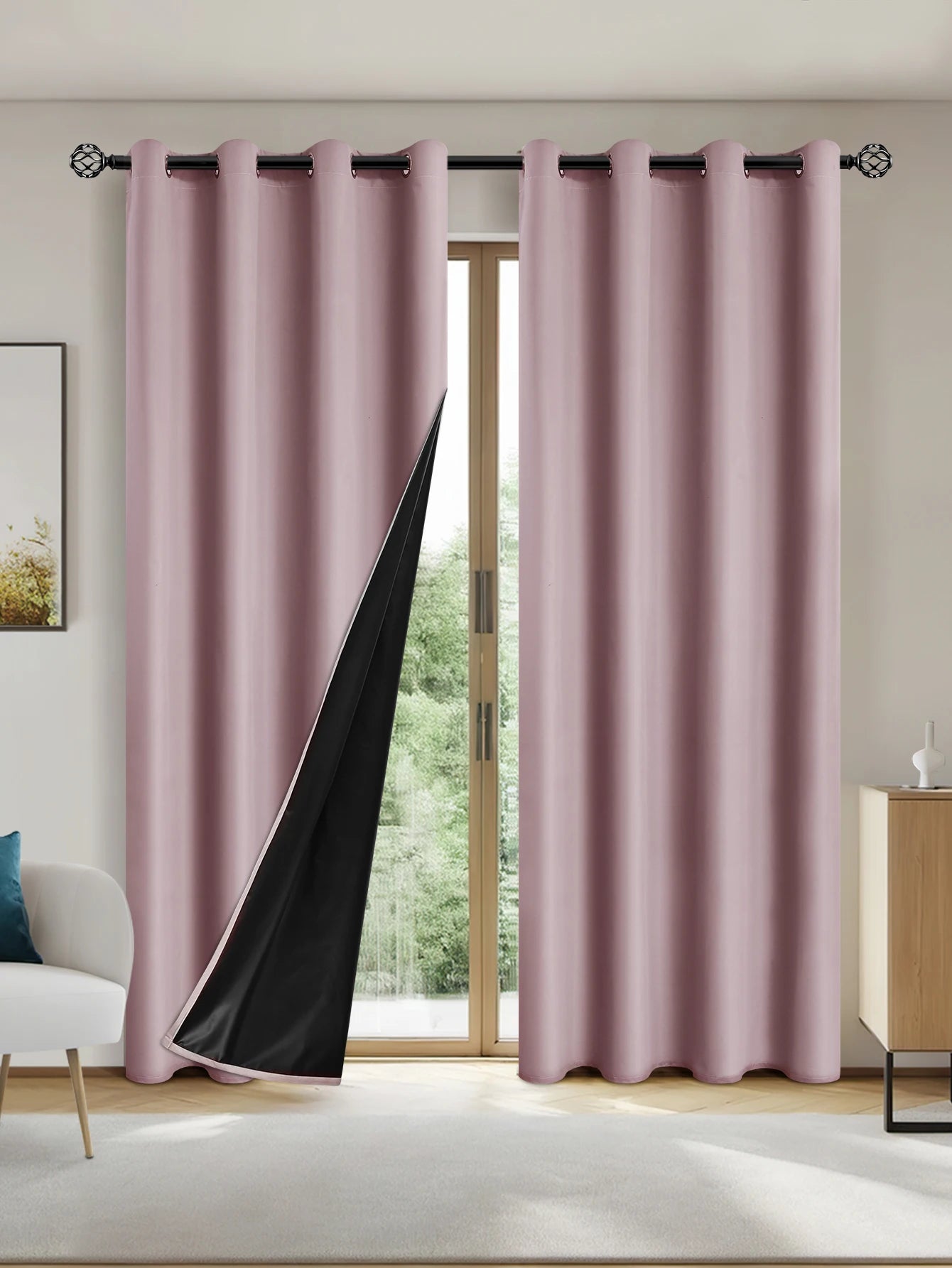 1pc Solid Blackout Curtains with Grommets, Total Privacy Drapes for Bedroom