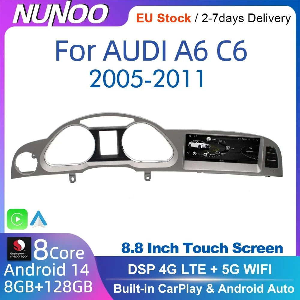 Android 14 8 + 128gb carplay para audi a6 c6 4f 2005-2009/2009-2011 gps...