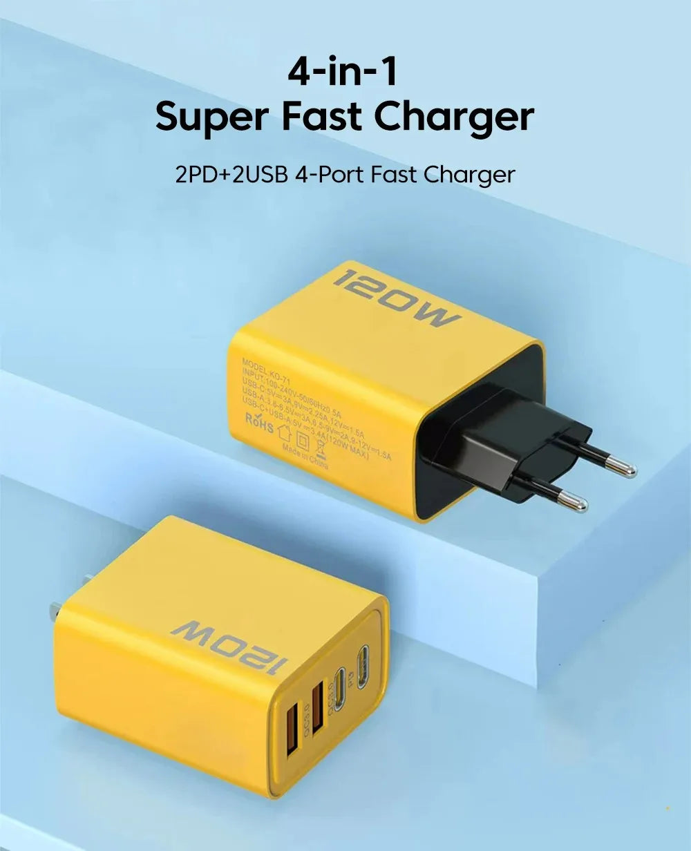 120W Fast Charger Type C Quick Charge 3.0 USB Charger Adapter