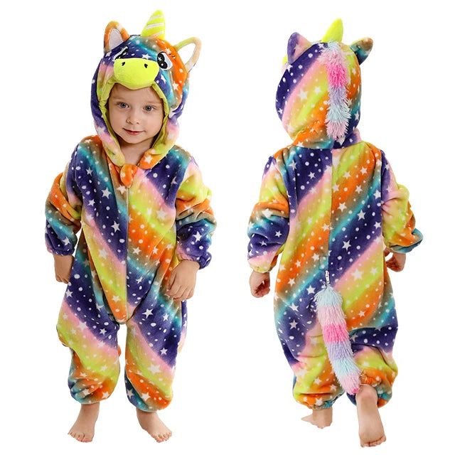 Flannel Animal Onesie with Hood for Babies