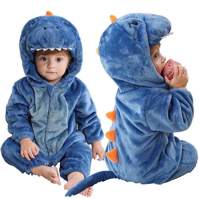 Flannel Animal Onesie with Hood for Babies