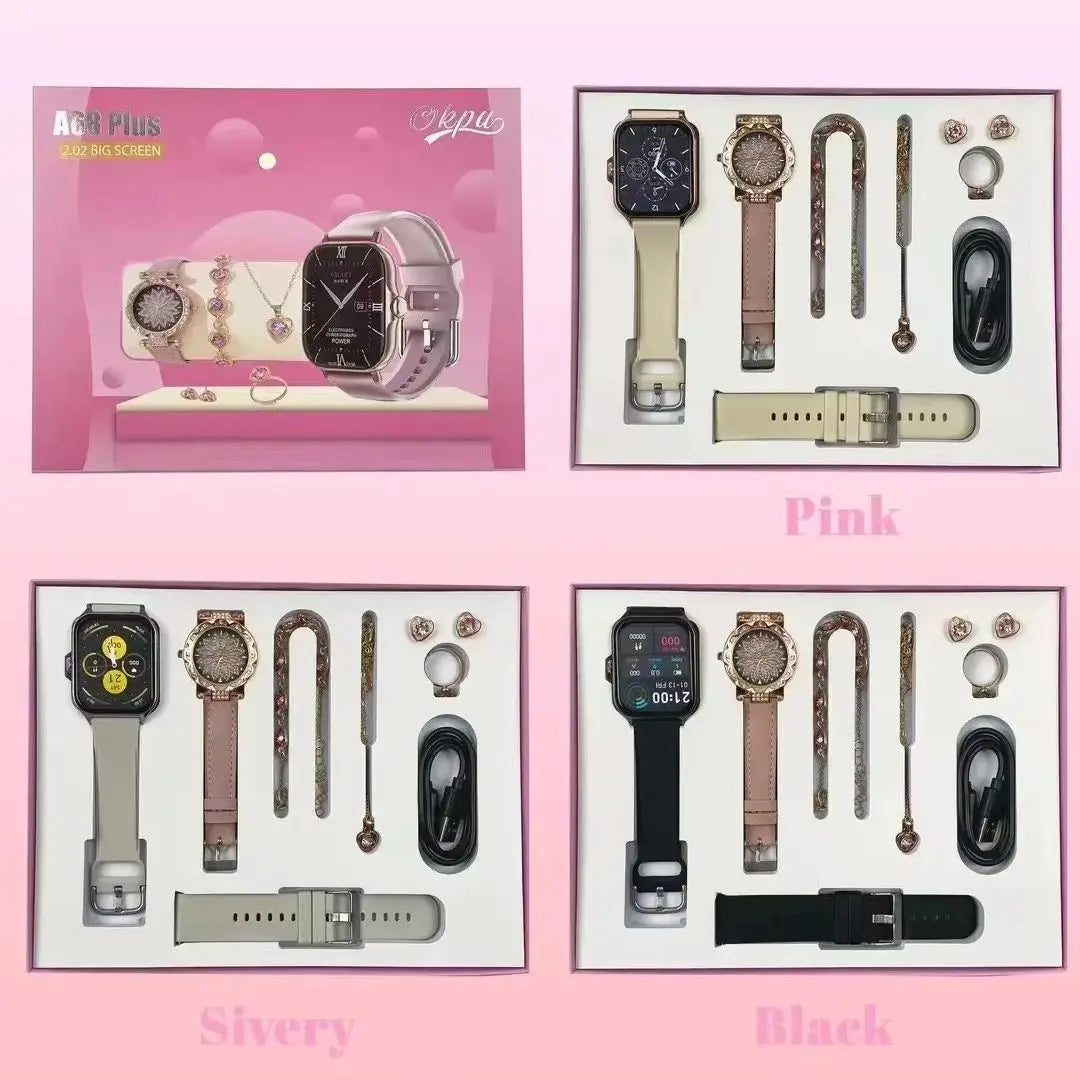 Smart Watch Gift + Diamond Quartz Watch + Necklace + Earrings + Ring + Bracelet Bluetooth Call Sports Smart Watch