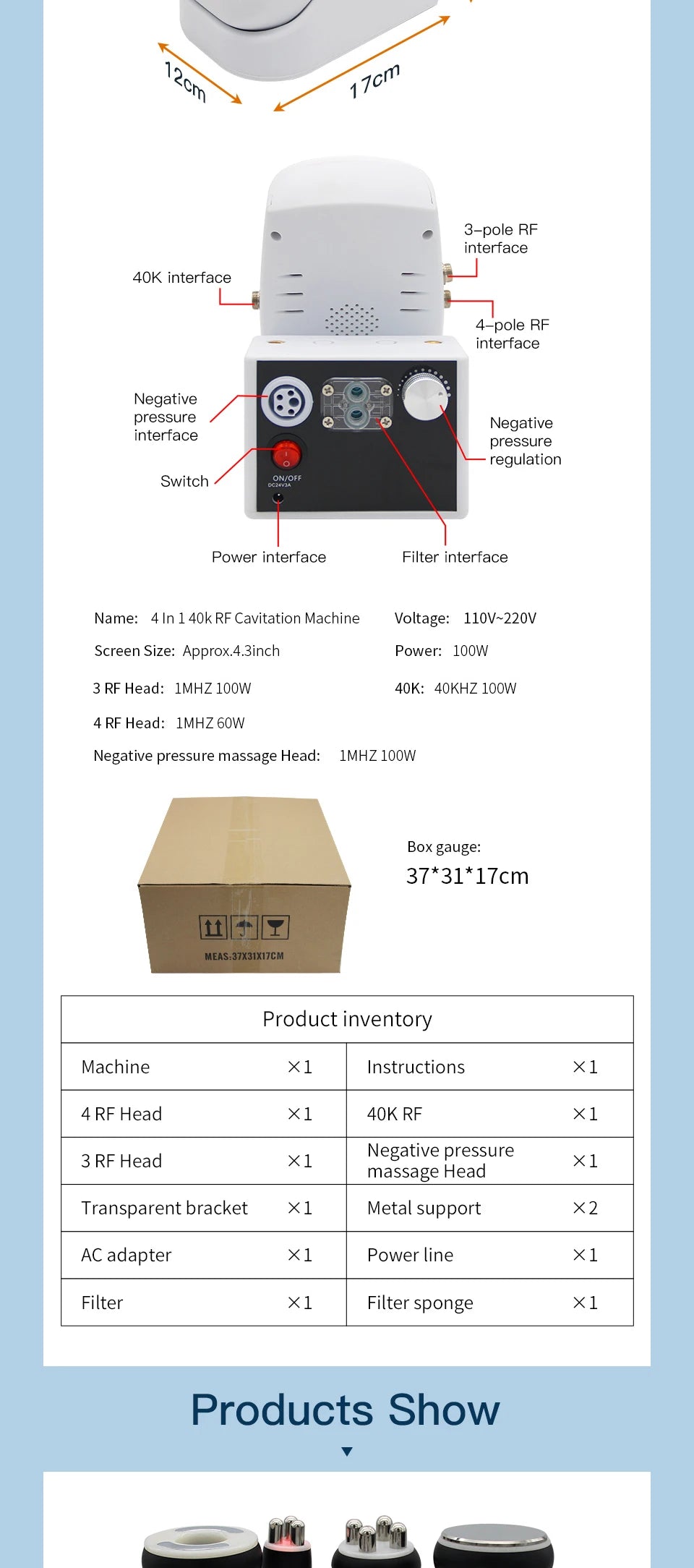 Máquina de adelgazamiento corporal multipolar ultrasónica de radiofrecuencia de cavitación RF Tool 40K