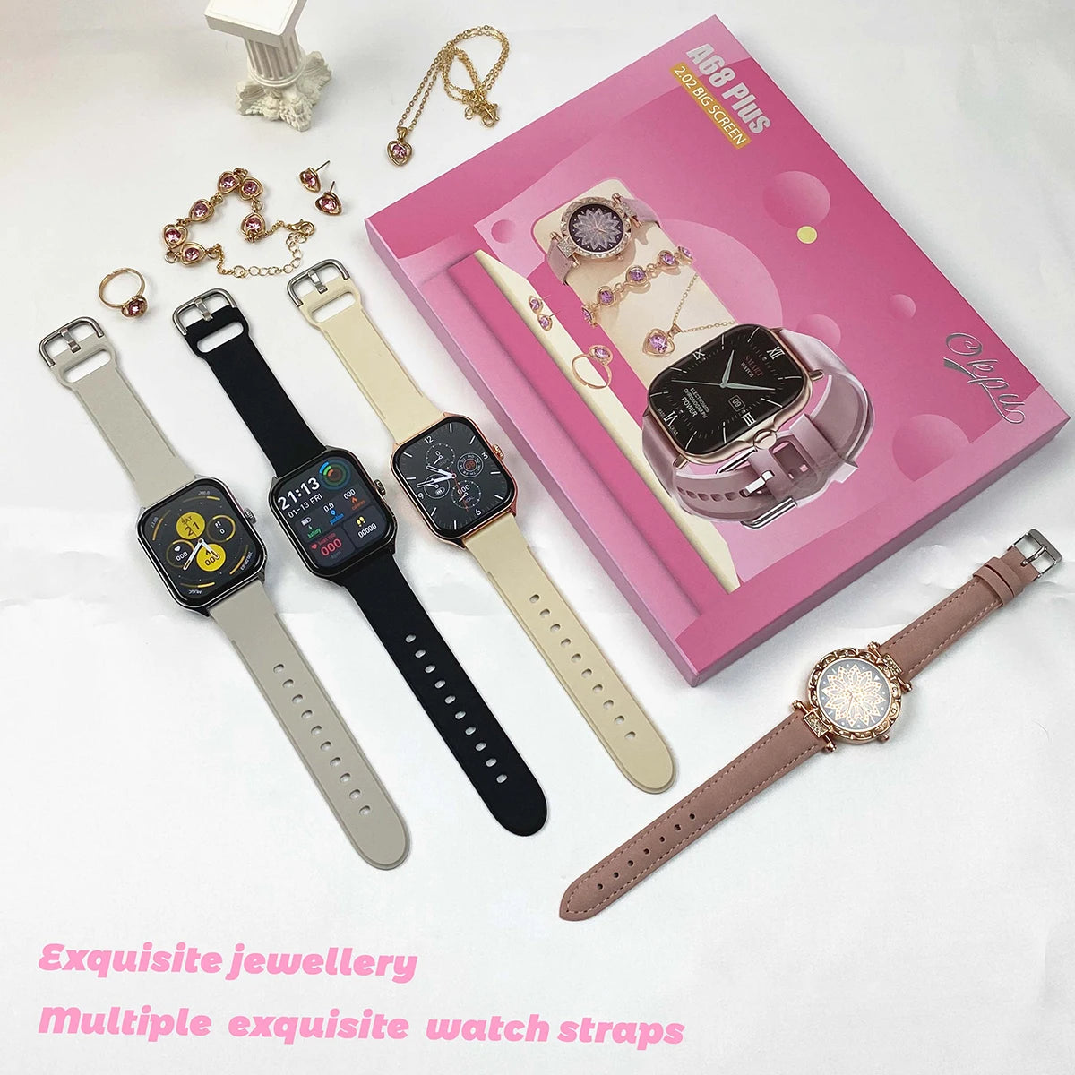 Smart Watch Gift + Diamond Quartz Watch + Necklace + Earrings + Ring + Bracelet Bluetooth Call Sports Smart Watch