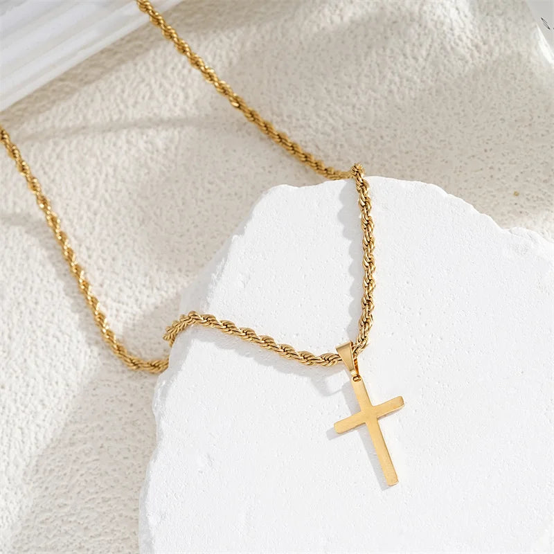 New Fashion Vintage Twists Chain Christian Cross Necklaces for Women Man Bohemia Religious