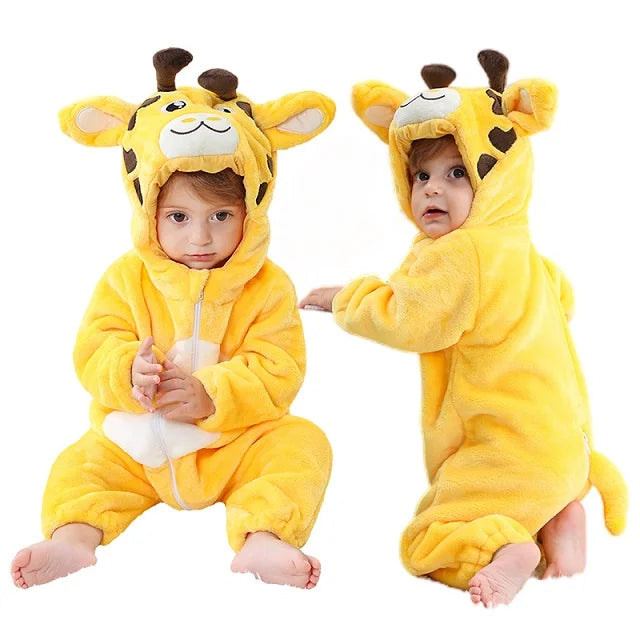 Flannel Animal Onesie with Hood for Babies