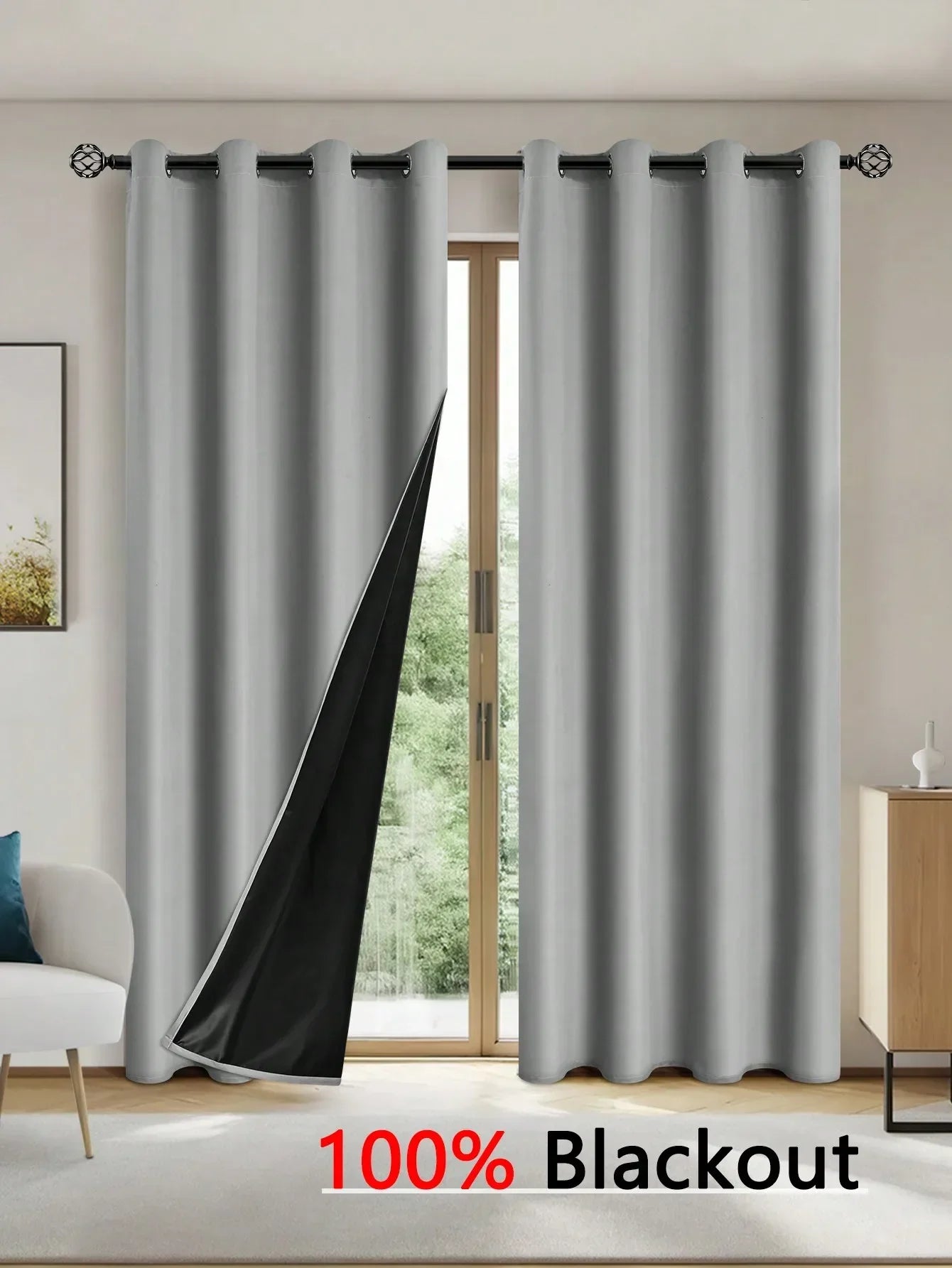 1pc Solid Blackout Curtains with Grommets, Total Privacy Drapes for Bedroom