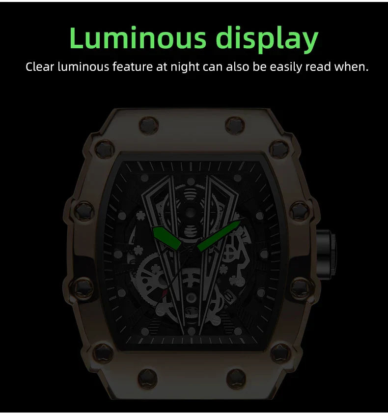 Men Quartz Waterproof Sport Square Luminous