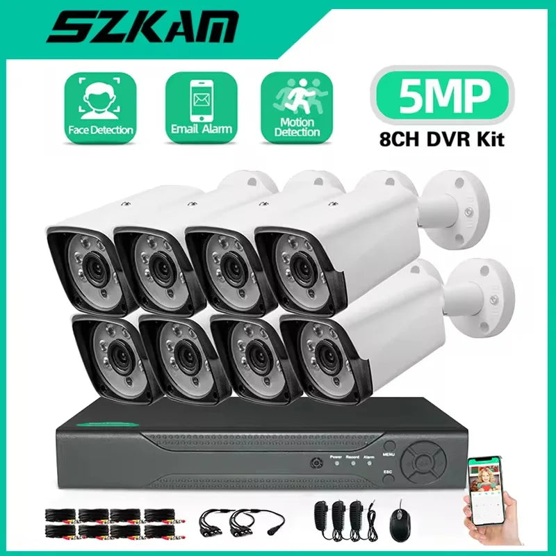 8CH 5MP CCTV Camera System 5-in-1 TVI AHD CVI IP Analog DVR Kit 8CH 5.0Megapixel Video Surveillance Outdoor Security Email Alarm