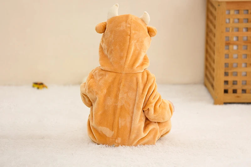 Flannel Animal Onesie with Hood for Babies