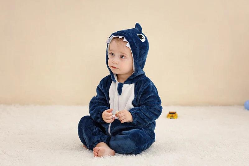 Flannel Animal Onesie with Hood for Babies