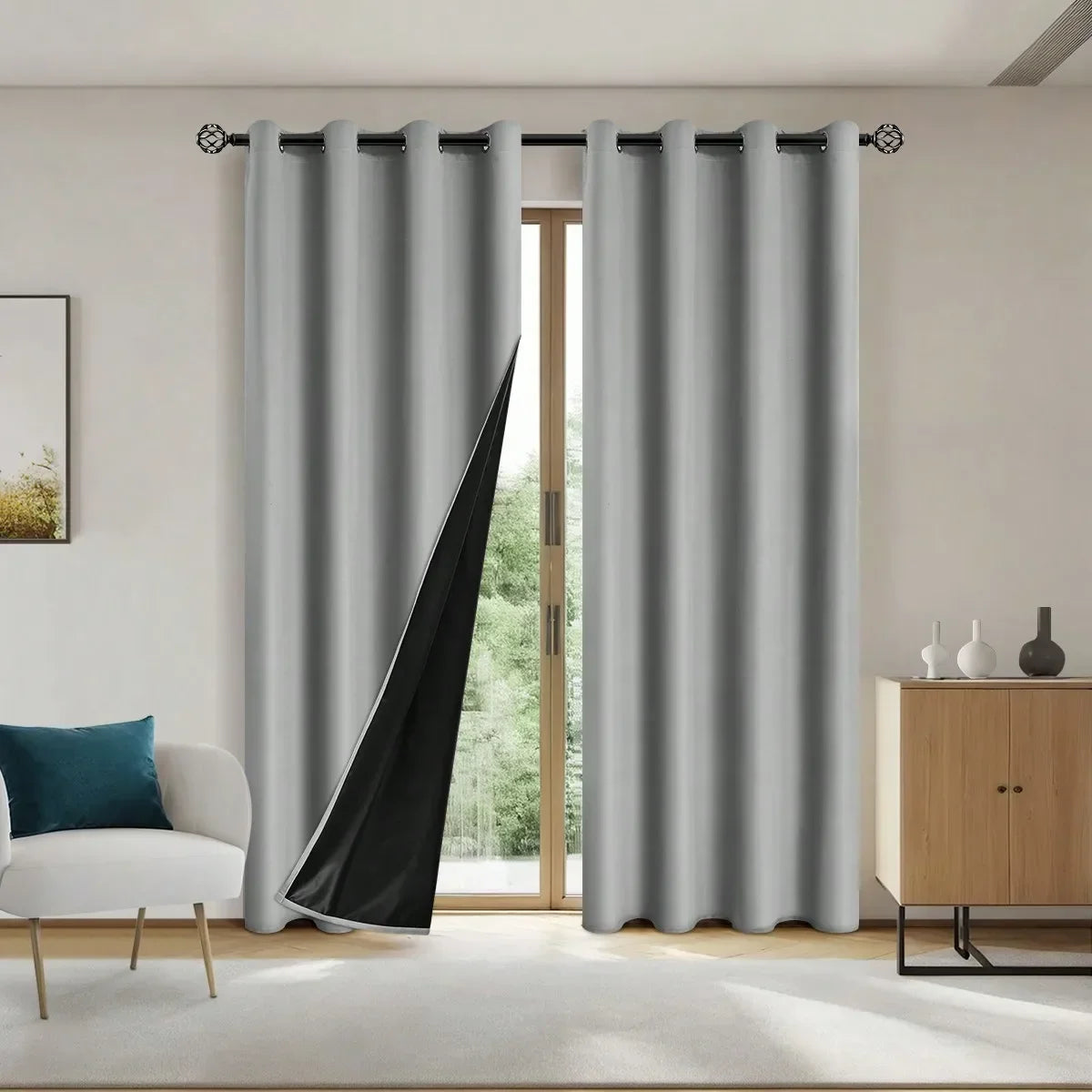 1pc Solid Blackout Curtains with Grommets, Total Privacy Drapes for Bedroom