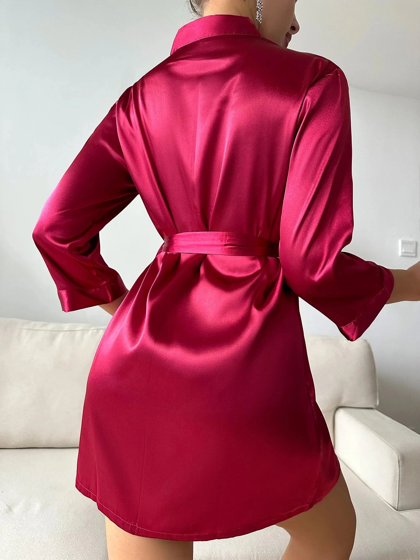 Solid Satin Night Robe Long