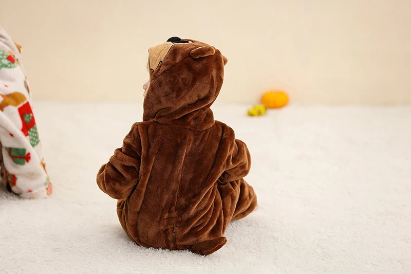 Flannel Animal Onesie with Hood for Babies