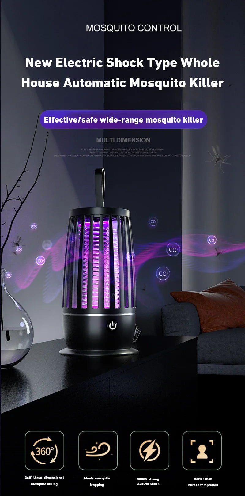 Portable electric lamp that kills mosquitoes, flies and other insects