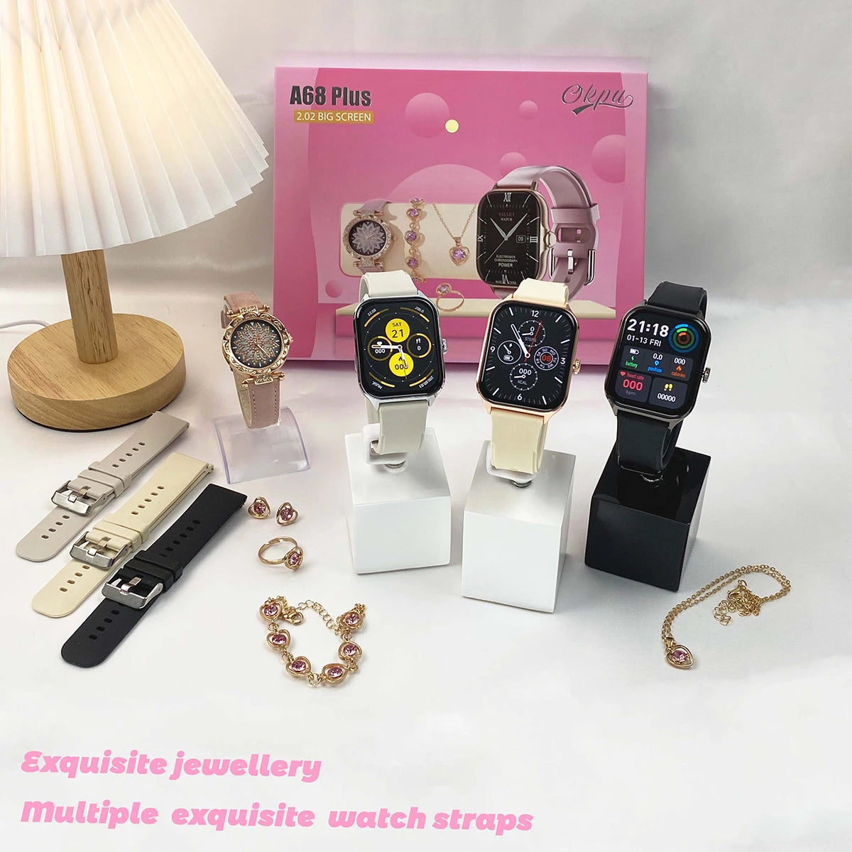 Smart Watch Gift + Diamond Quartz Watch + Necklace + Earrings + Ring + Bracelet Bluetooth Call Sports Smart Watch