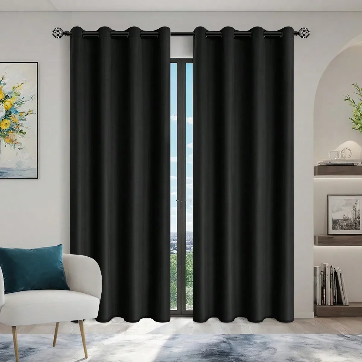 1pc Solid Blackout Curtains with Grommets, Total Privacy Drapes for Bedroom