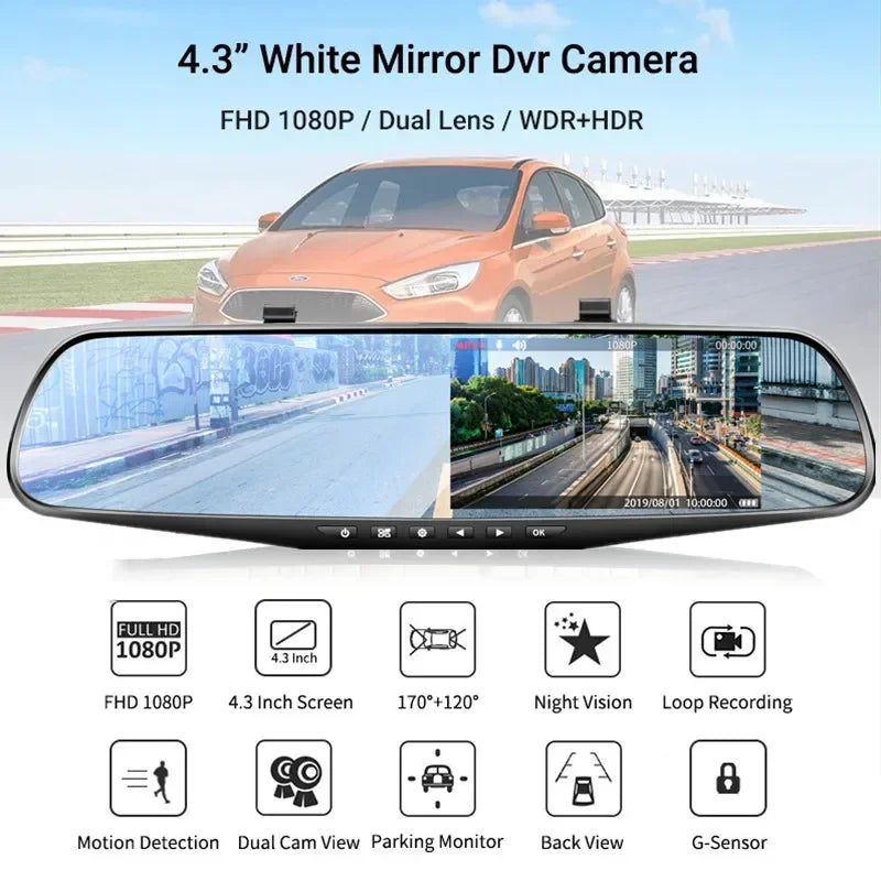 Driving Recorder Car DVR Rearview Mirror Dual Lens Car Recorder 1080P IPS Front and Rear Camera Registrator