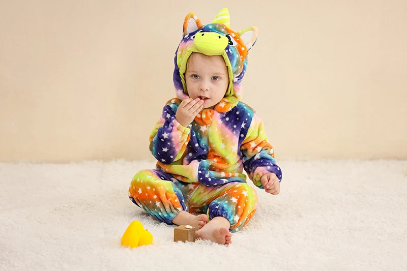 Flannel Animal Onesie with Hood for Babies