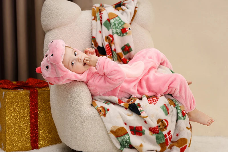 Flannel Animal Onesie with Hood for Babies