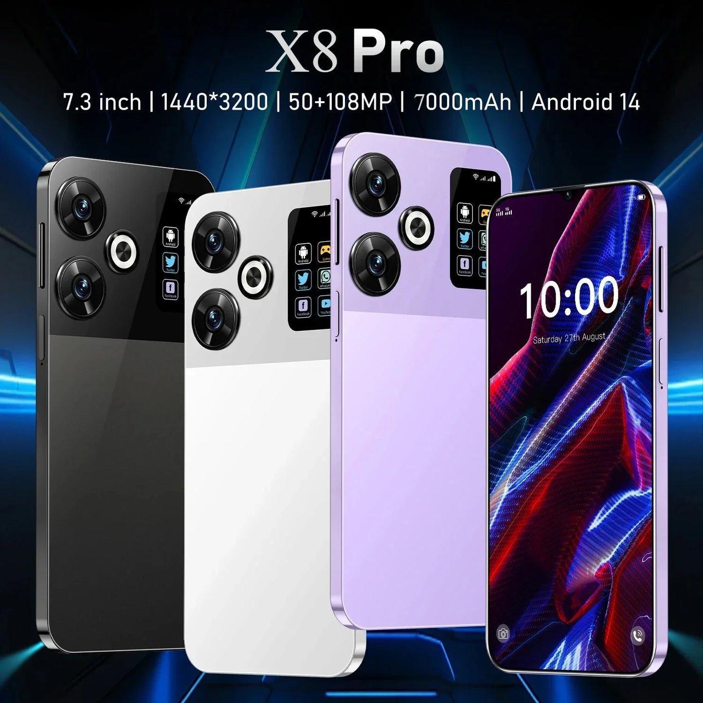 X8 Pro 7.3-inch Ultra HD 16GB+1024GB 108MP+50MP, 7000mAh large battery Android 14 Qualcomm Snapdragon 8 Gen3 Dual SIM