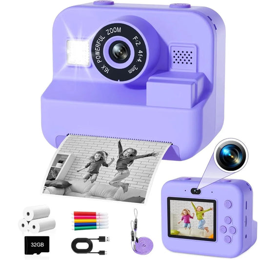 Educational Thermal Instant Print Camera With 32G Card, 1080P Children Mini Digital  Video