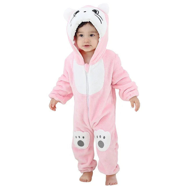 Flannel Animal Onesie with Hood for Babies