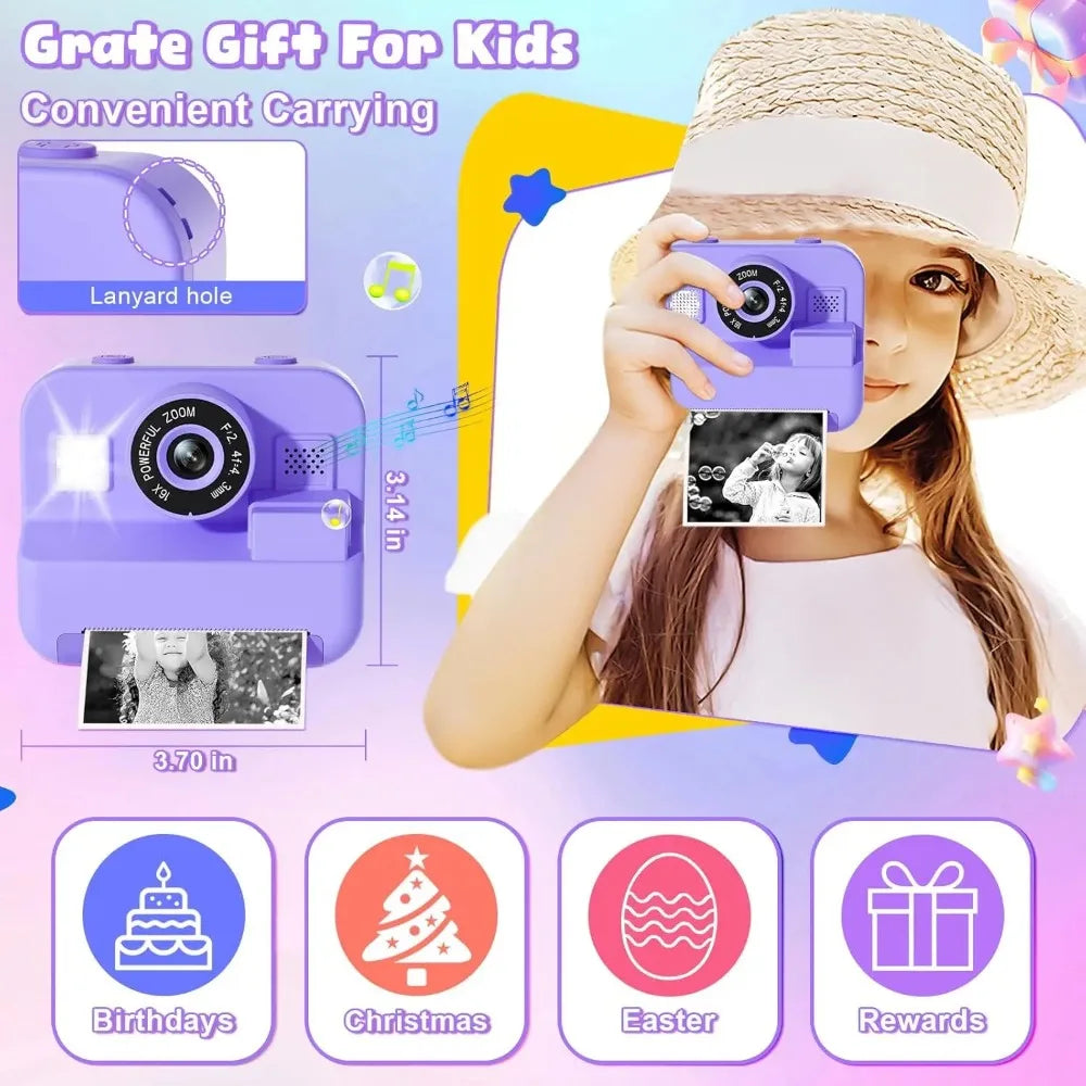 Educational Thermal Instant Print Camera With 32G Card, 1080P Children Mini Digital  Video