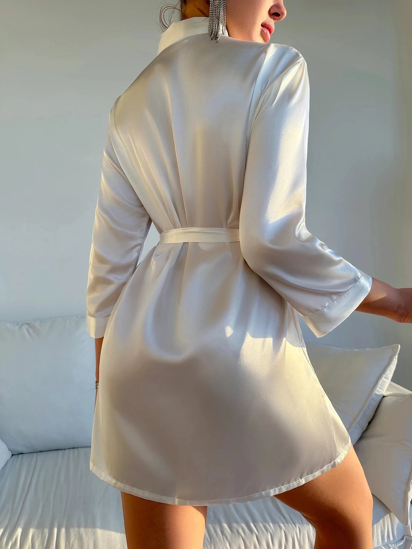 Solid Satin Night Robe Long