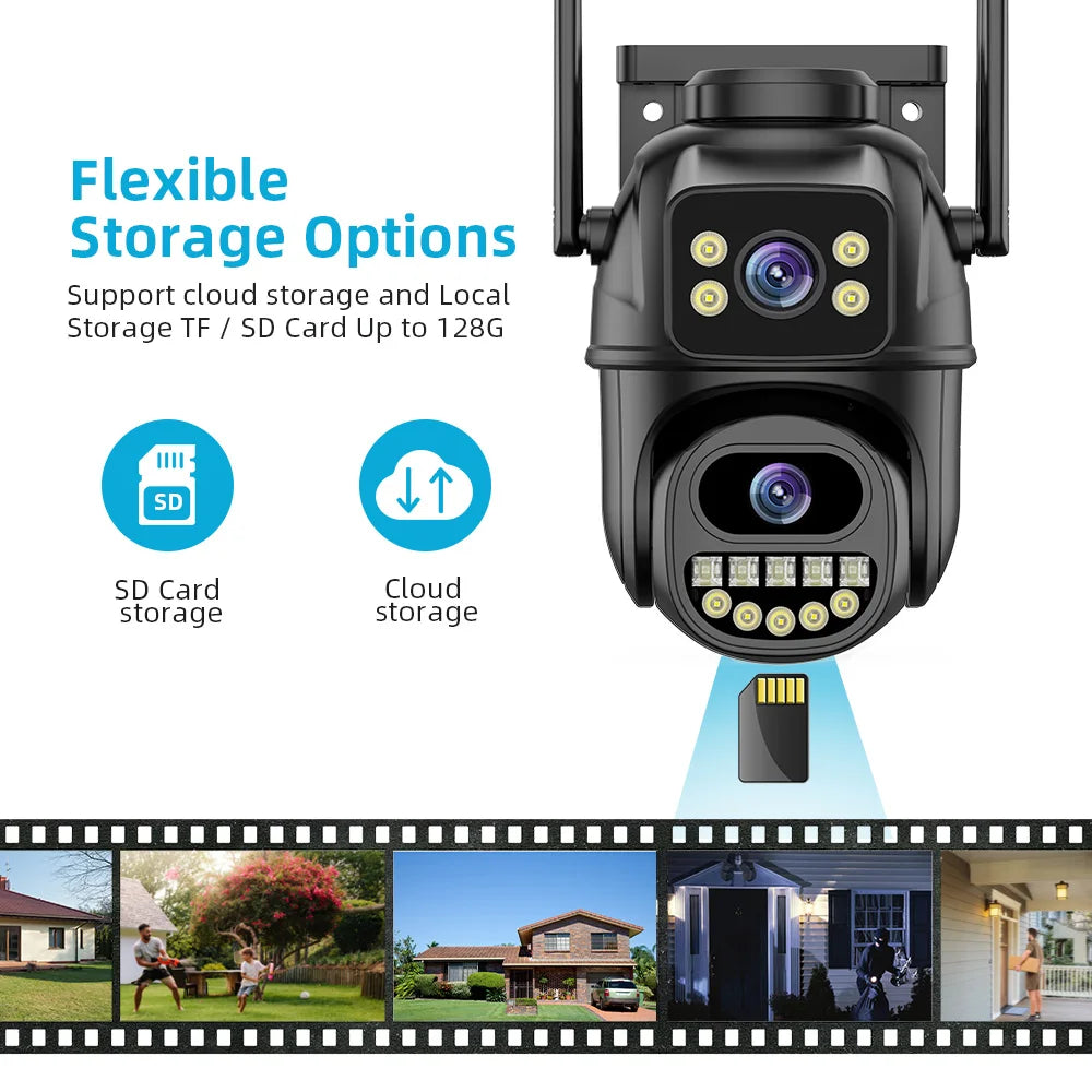 4K 8MP HD Wifi PTZ Camera Outdoor 4MP Dual Lens Dual Screen