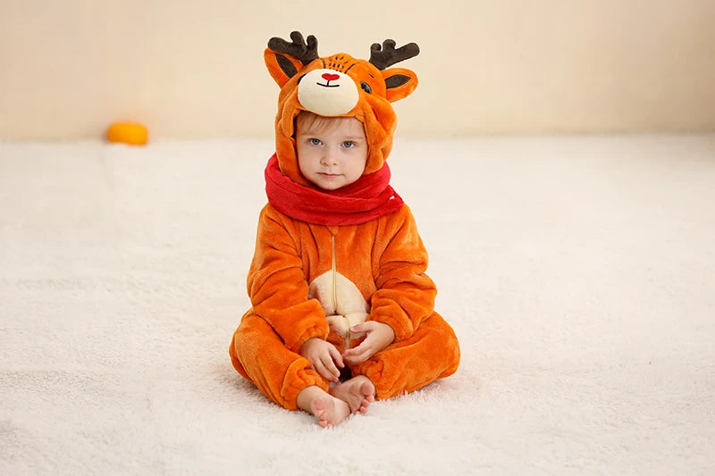 Flannel Animal Onesie with Hood for Babies